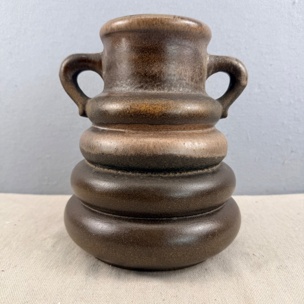 West German Pottery Vase Beehive Shape‎ Brown Fat Lava Glaze 8" WGP
